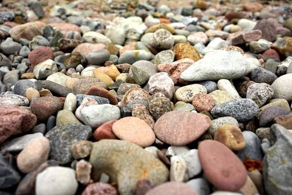 Pedrinhas redondas lisas abstratas em uma praia — Fotografia de Stock