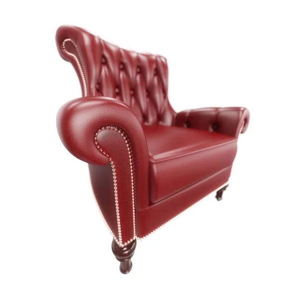 Rood Comfortabele Kantoorlederen Fauteuil Vintage Boss Fauteuil Geïsoleerd Witte Achtergrond — Stockfoto