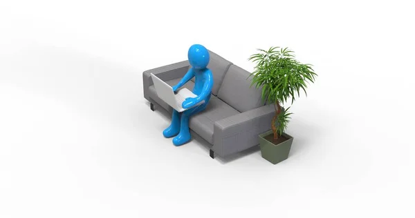 Ilustração Homem Personagem Trabalhando Com Laptop Home Office Trabalho Remotamente — Fotografia de Stock