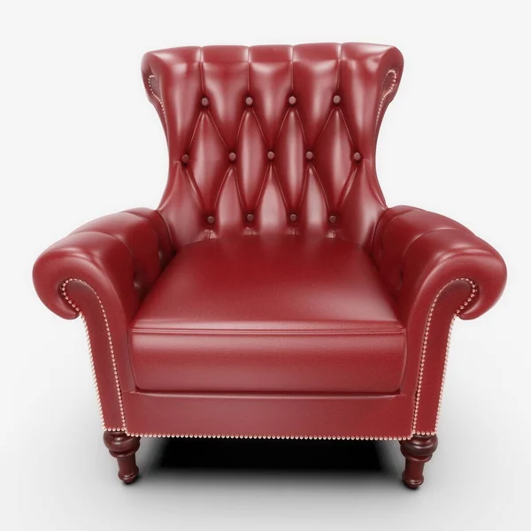 Rood Comfortabel Bureau Lederen Fauteuil Vintage Baas Armchairon Grijze Achtergrond — Stockfoto