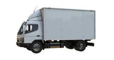 Kargo kamyonu beyaz üzerine izole edilmiş.