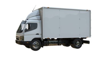 Kargo kamyonu beyaz üzerine izole edilmiş.