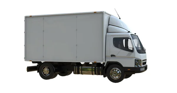 白色背景隔离商业运送车 模板元件信息图形 邮政卡车 白色运送车图标 运输服务 — 图库照片
