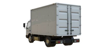 Kargo kamyonu beyaz üzerine izole edilmiş.