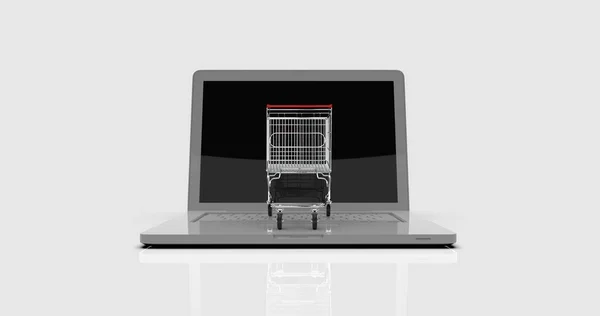 Carro de la compra en el ordenador portátil, E-commerce — Foto de Stock