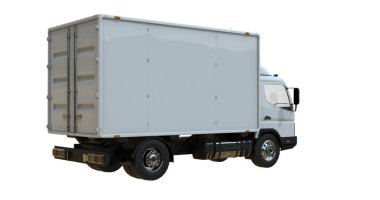 Kargo kamyonu beyaz üzerine izole edilmiş.