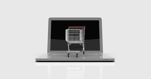 Kundvagn på laptop, E-handel — Stockfoto