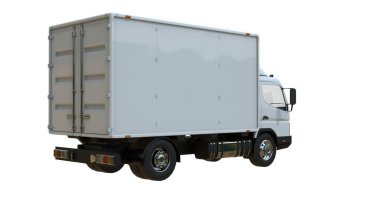 Kargo kamyonu beyaz üzerine izole edilmiş.