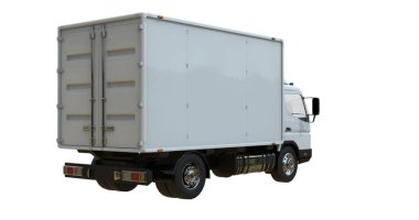 Beyaz Arkaplanda Beyaz Ticari Teslimat Kamyonu izole edildi, Şablon Element Bilgileri, Posta Kamyonu, Hızlı Teslimat, Beyaz Teslimat Kamyonu Simgesi, Nakliye Servisi