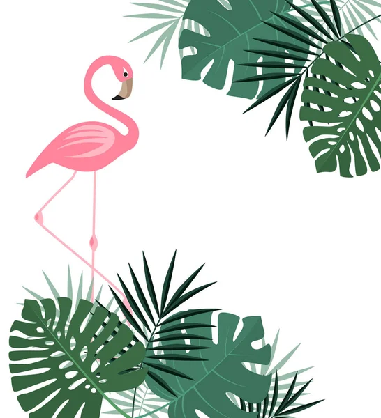 Palmbladeren en flamingo — Stockvector