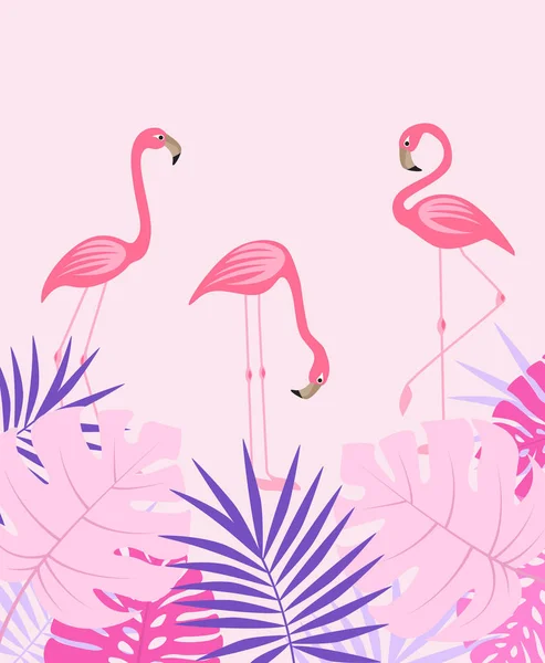 Palmblad och flamingo — Stock vektor