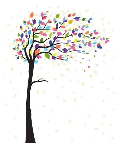 Árbol y hojas coloridas — Vector de stock