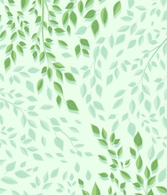 Yeşil yaprakların vektör çizimi. Dalları ve yaprakları olan bir arka plan. Doğa Arkaplanı