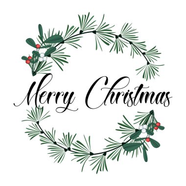 Çamın dalları ve ökseotu ile Noel çerçeve