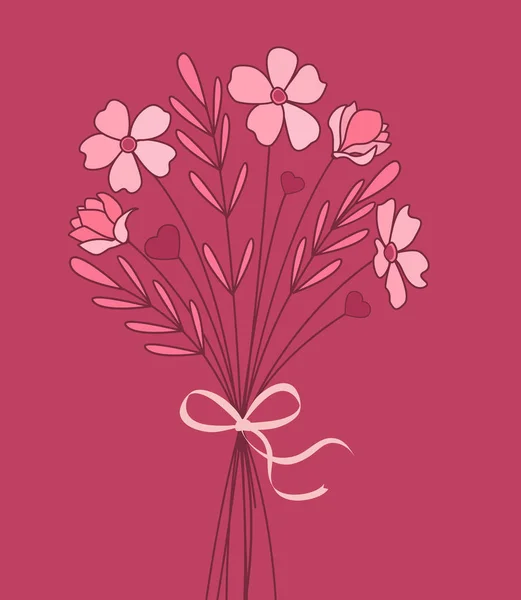Ilustração Vetorial Buquês Flores Decoração Flores Silvestres Fundo Vermelho — Vetor de Stock