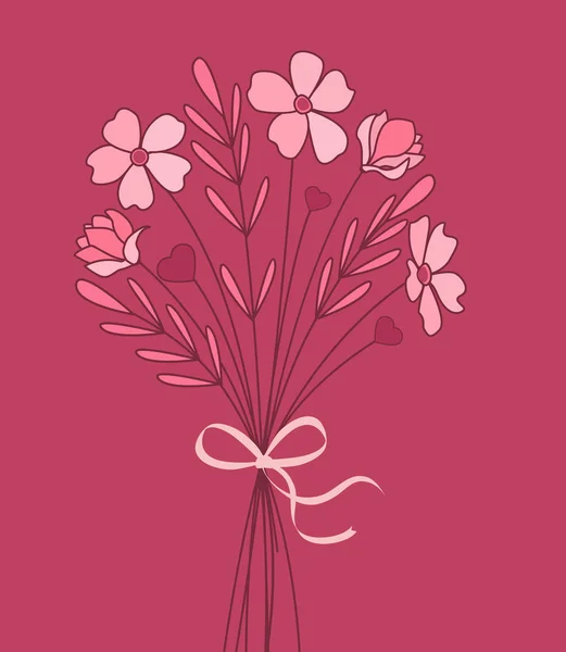 Vectorillustratie Van Bloem Boeketten Decoratie Van Wilde Bloemen Een Rode — Stockvector