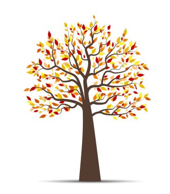 Düşen yapraklarla sonbahar ağacının vektör illüstrasyonu, doğa arka planı