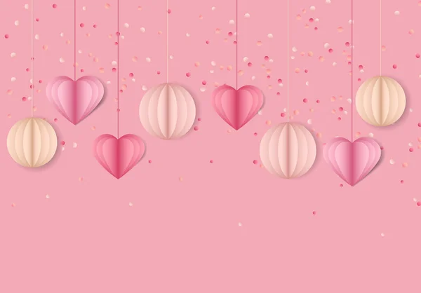 Fondo Ilustración Vectorial Con Corazones Hermosos Corazones Confeti Cayendo Sobre — Vector de stock