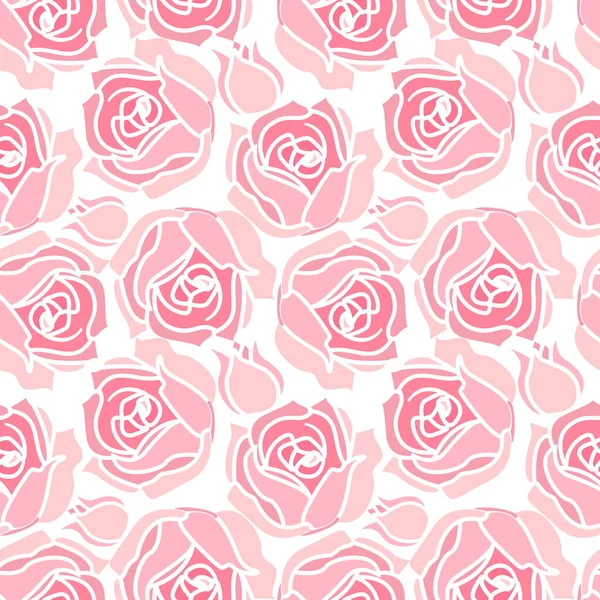 Vector Illustration Flower Seamless Pattern Pink Rose Nature Background — Stock Vector