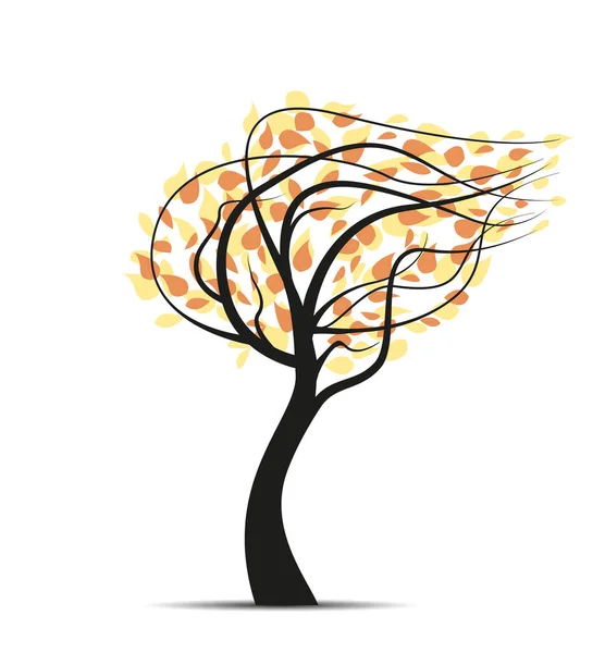 Vector Illustration Autumn Tree Falling Leaves White Background — Stock Vector