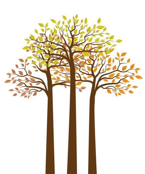 Ilustración Vectorial Del Árbol Otoño Con Hojas Que Caen Sobre — Archivo Imágenes Vectoriales