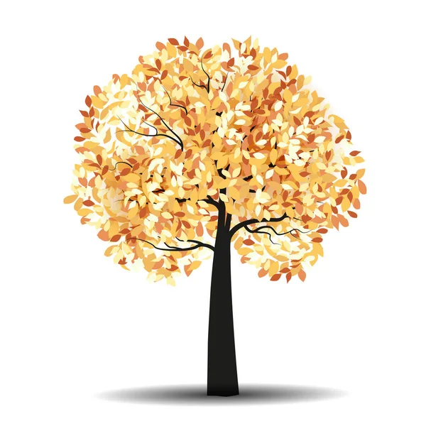 Vector Illustration Autumn Tree Falling Leaves White Background — Stock Vector