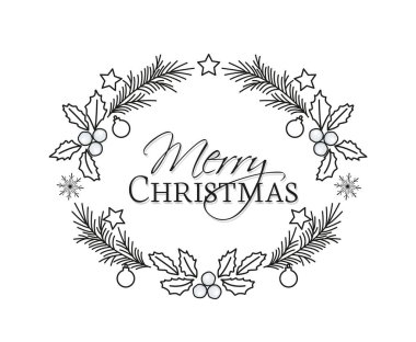 Çam dalları ve ökseotu ile Noel çerçevesinin vektör çizimi. Mutlu noel tebrik kartları. Mutlu yıllar.