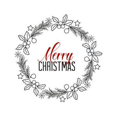 Çam dalları ve ökseotu ile Noel çerçevesinin vektör çizimi. Mutlu noel tebrik kartları. Mutlu yıllar.