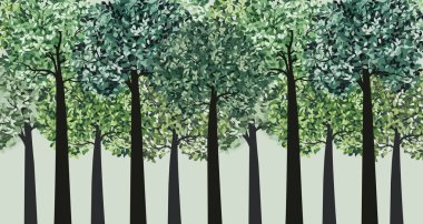 Vektör illüstrasyon ağaçları. Ormanlı peyzaj