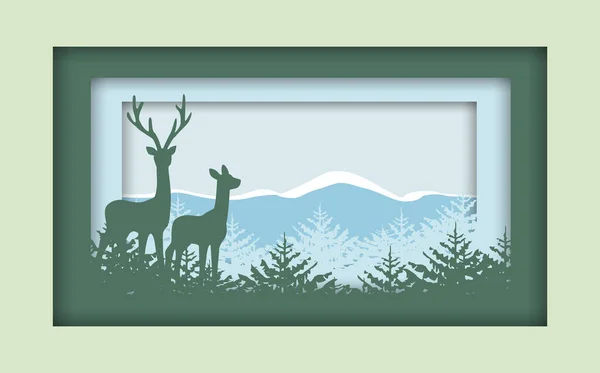 Vektorillustrationsbäume Landschaft Hintergrund Mit Forest Merry Christmas Card — Stockvektor