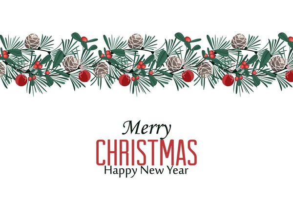 Illustration Vectorielle Branches Décoratives Noël Avec Ornements Joyeux Noël Carte — Image vectorielle