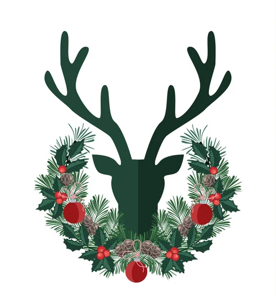 Ilustração Vetorial Chifres Veado Com Visco Cartão Natal — Vetor de Stock