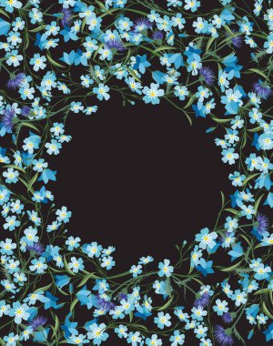 Renkli çiçeklerin vektör çizimi. Koyu bir arka planda yaz çiçekleri..