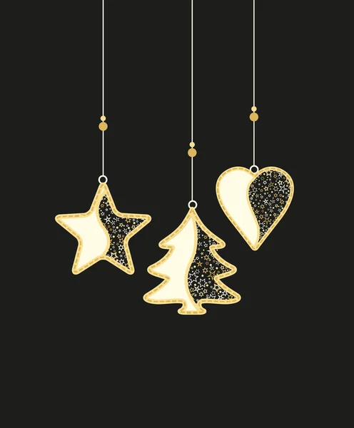 クリスマスの背景のベクトルイラスト 星やクリスマスボール 装飾品で作られたクリスマスツリー ハッピークリスマスグリーティングカード — ストックベクタ