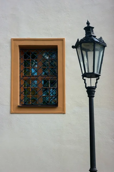 Found Still Life Old Lamp Glazed Window — Stock Photo, Image