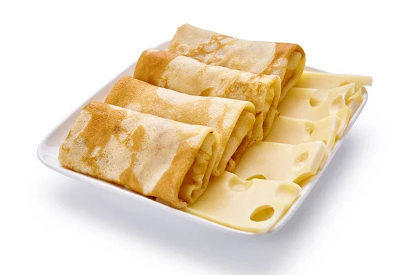 Tortitas con queso se aíslan sobre un fondo blanco — Foto de Stock