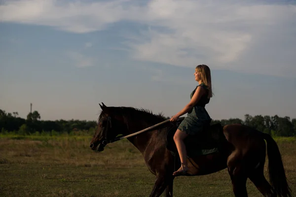 Joven Hermosa Chica Con Caballo Naturaleza — Foto de Stock