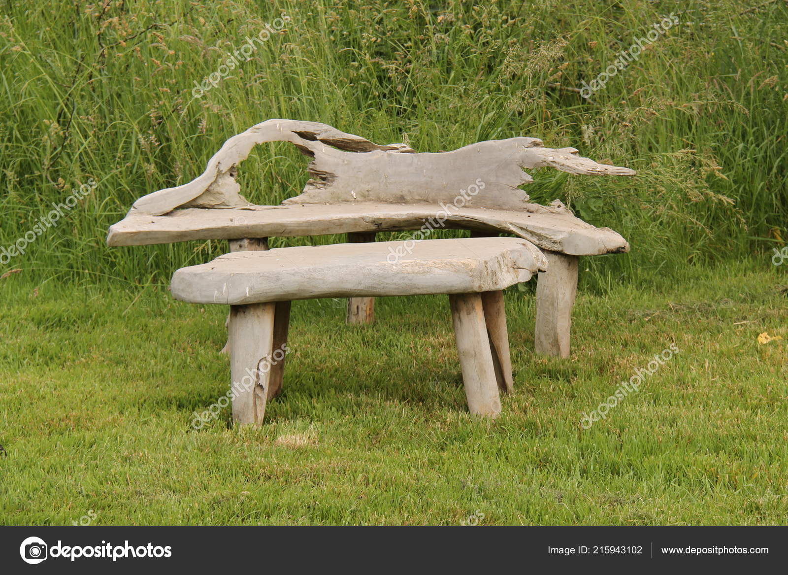 Rustic Wooden Outdoor Bench Small Table Stock Photo C Daseaford