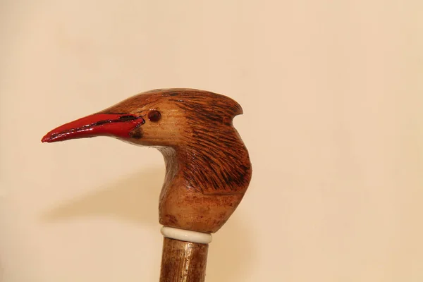 Testa Uccello Forma Intagliato Piedi Maniglia Bastone — Foto Stock