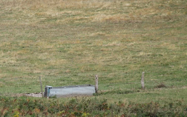 An Agricultural Metal Animal Water Trough in a Field.