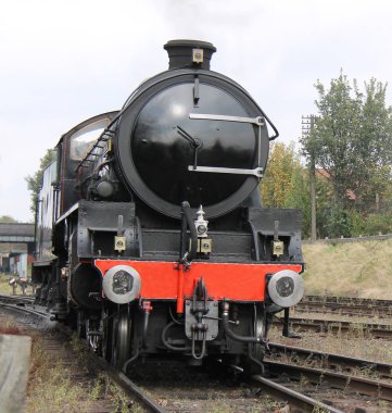 Bir Vintage güçlü Buhar tren motoru önü.