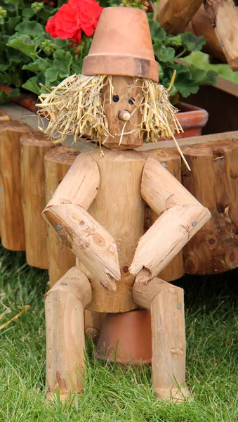 Postać Człowieka Zabawne Ornament Drewniany Ogrodowy — Zdjęcie stockowe