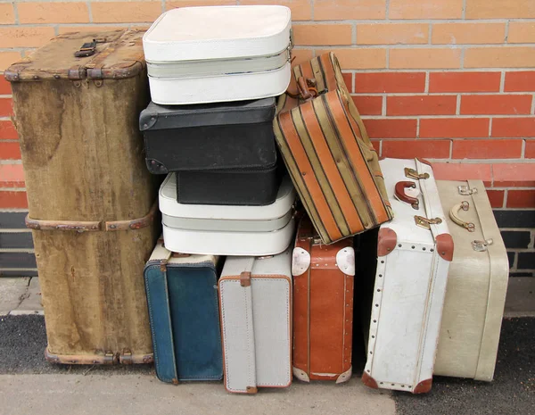 Collection Vintage Holiday Luggage Cases Trunk — Stock Photo, Image