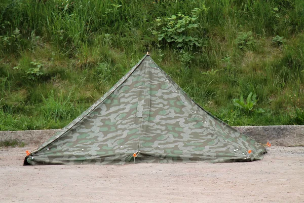 Small Square Camouflaged Canvas Camping Tent — Stock Photo, Image