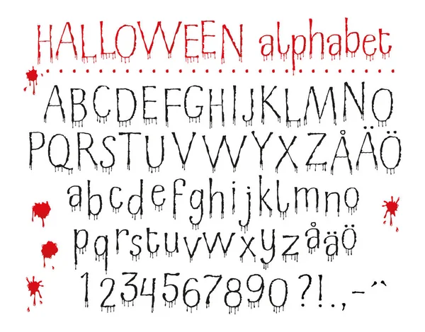 Halloween Alphabet Groß Und Kleinbuchstaben Mit Tropfenden Blutkörperchen Und Blutflecken — Stockvektor