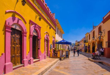 SAN CRISTOBAL DE LAS CASAS, MEXICO, MAY, 17, 2018: Streets in the cultural capital of Chiapas in the city center maintains its Spanish colonial layout and much of its architecture clipart