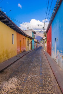 Açık Antigua Guatemala, tarihi şehir Antigua sarhoş cadde görünümü Unesco Dünya Mirası 1979 yılından bu yana görülmektedir