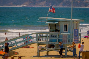 Los Angeles, Kaliforniya, ABD, Haziran, 15, 2018: Santa Monica beach cankurtaran kuleye California ABD açık bakış