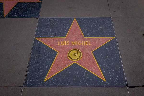 Los Angeles, California, USA, JUNE, 15, 2018: Outdoor view of Luis MIguel star on the Hollywood Walk of Fame, ade up of brass stars embedded in the sidewalks on Hollywood Blvd — Stock Photo, Image