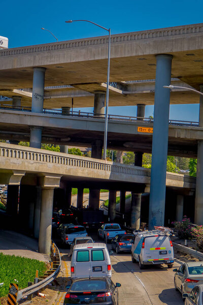 Los Angeles, California, USA, AUGUST, 20, 2018: Outdoor view of Los Angeles freeway ramps interchange in the San Fernando Valley